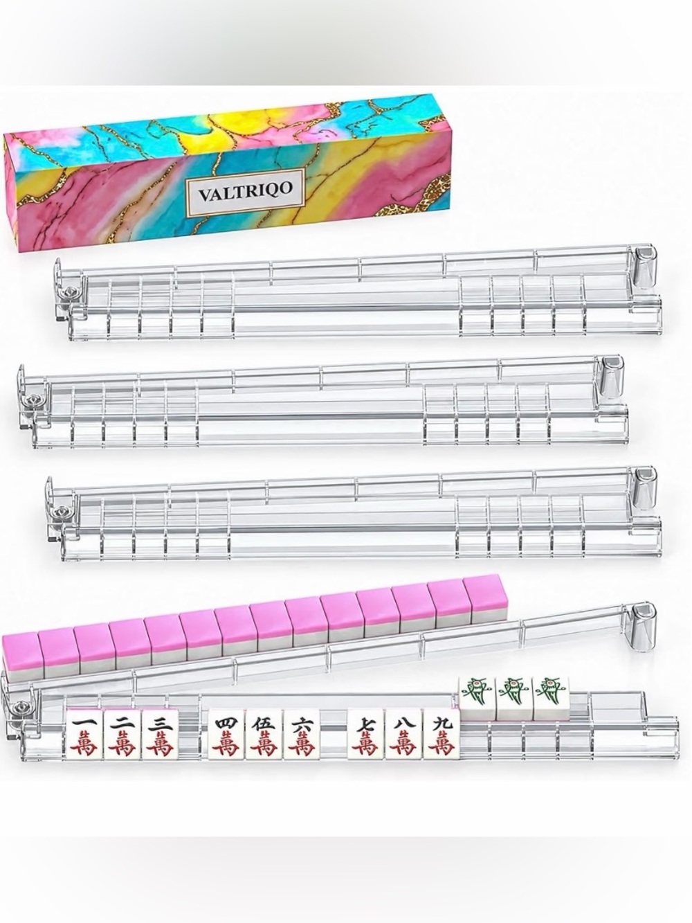 Mahjong Racks with Pushers,4 PCS Acrylic Tile Holders for Mahjong Tiles